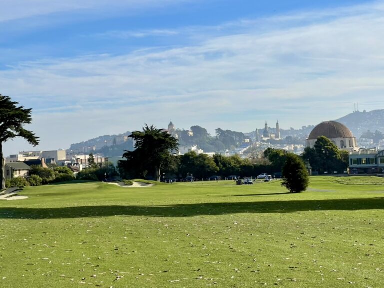 A view from the 9th fairway at Presidio Golf Course in San Francisco.